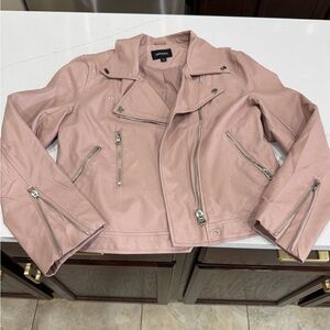 Zenana Outfitters Blush Leather Jacket with Silver Accents